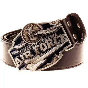 Punk Style Air Force American Metal Buckle Leather Belt for Men and Women