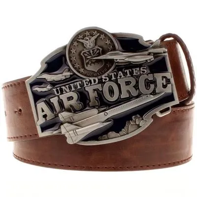 Punk Style Air Force American Metal Buckle Leather Belt for Men and Women