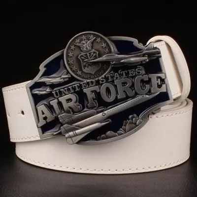 Punk Style Air Force American Metal Buckle Leather Belt for Men and Women