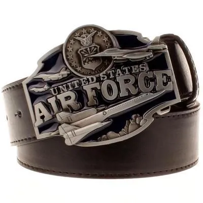 Punk Style Air Force American Metal Buckle Leather Belt for Men and Women