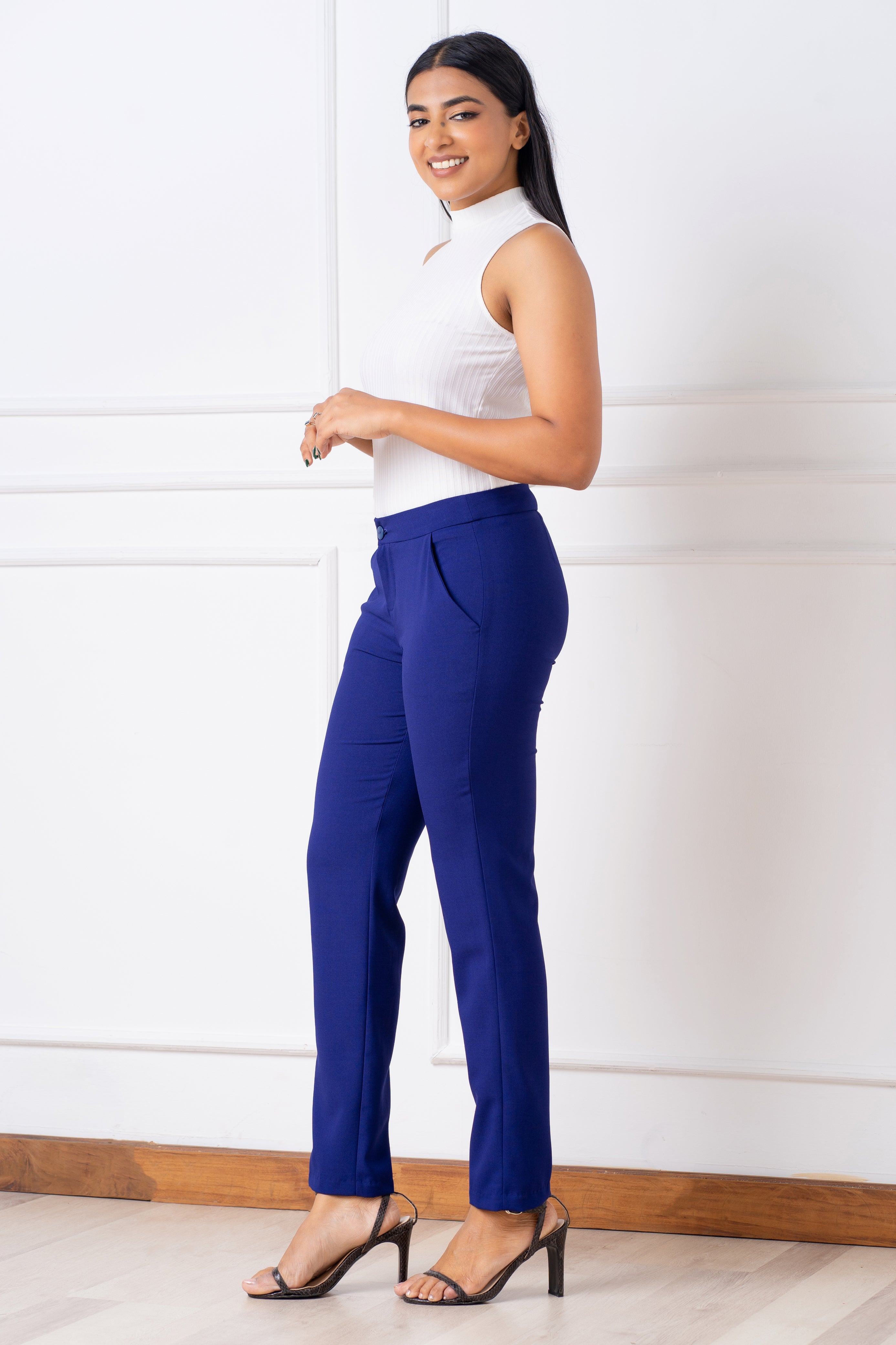 Regular Waist Front Button Slim Cut Pant- Slim Fit