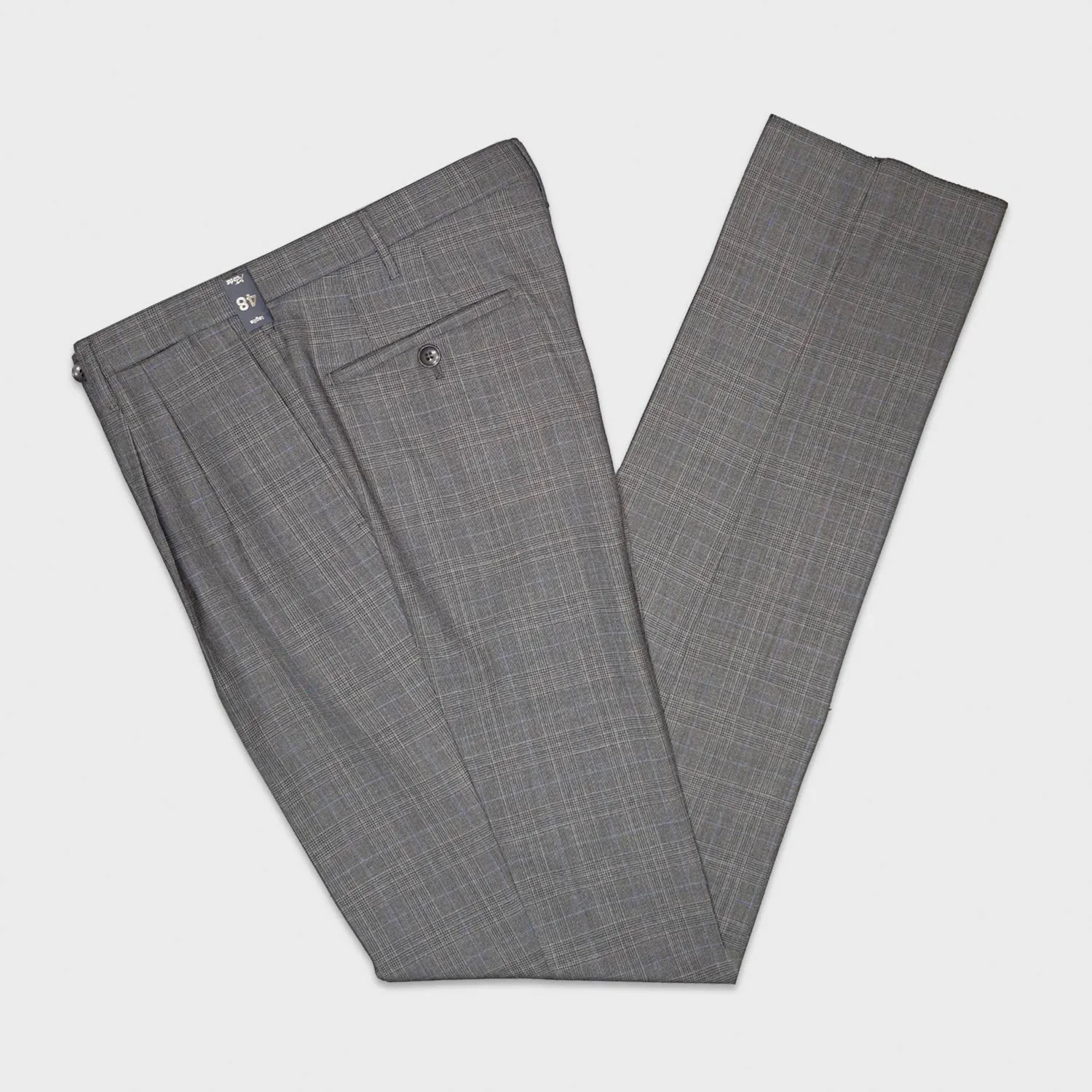 Rota Prince of Wales Wool Trousers Double Pleats Smoke Grey