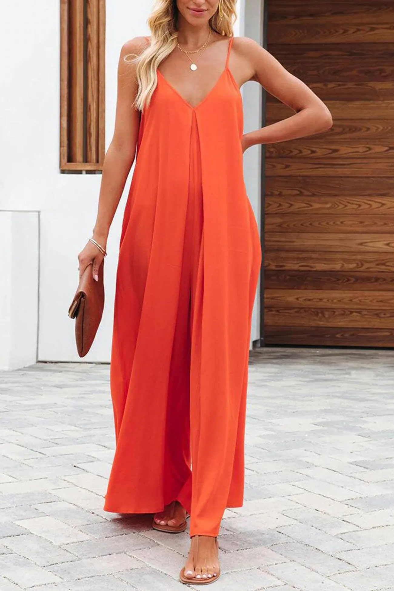 Solid Pocketed Wide Leg Cami Jumpsuits