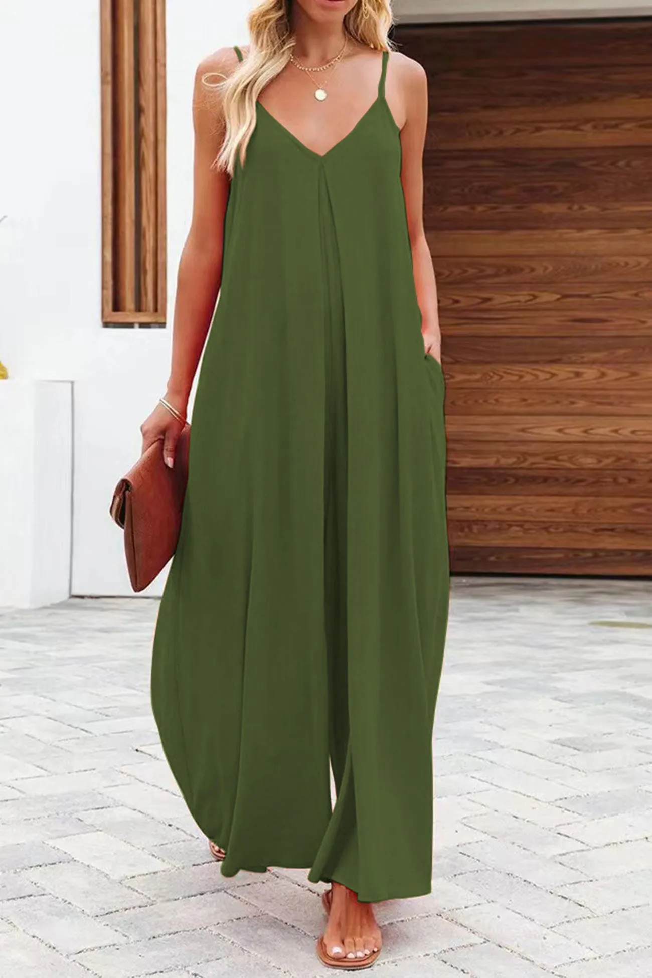 Solid Pocketed Wide Leg Cami Jumpsuits