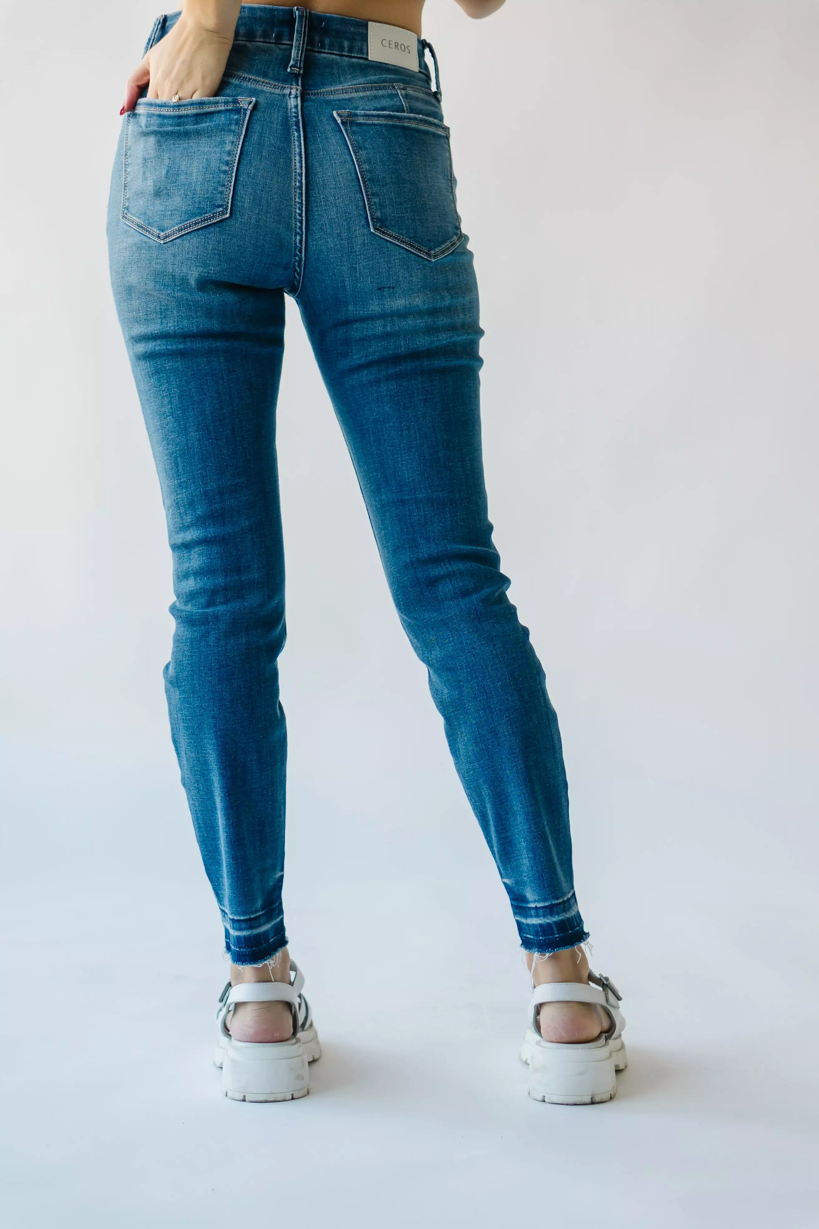 The Mongan High Rise Crop Skinny Jean in Medium Blue