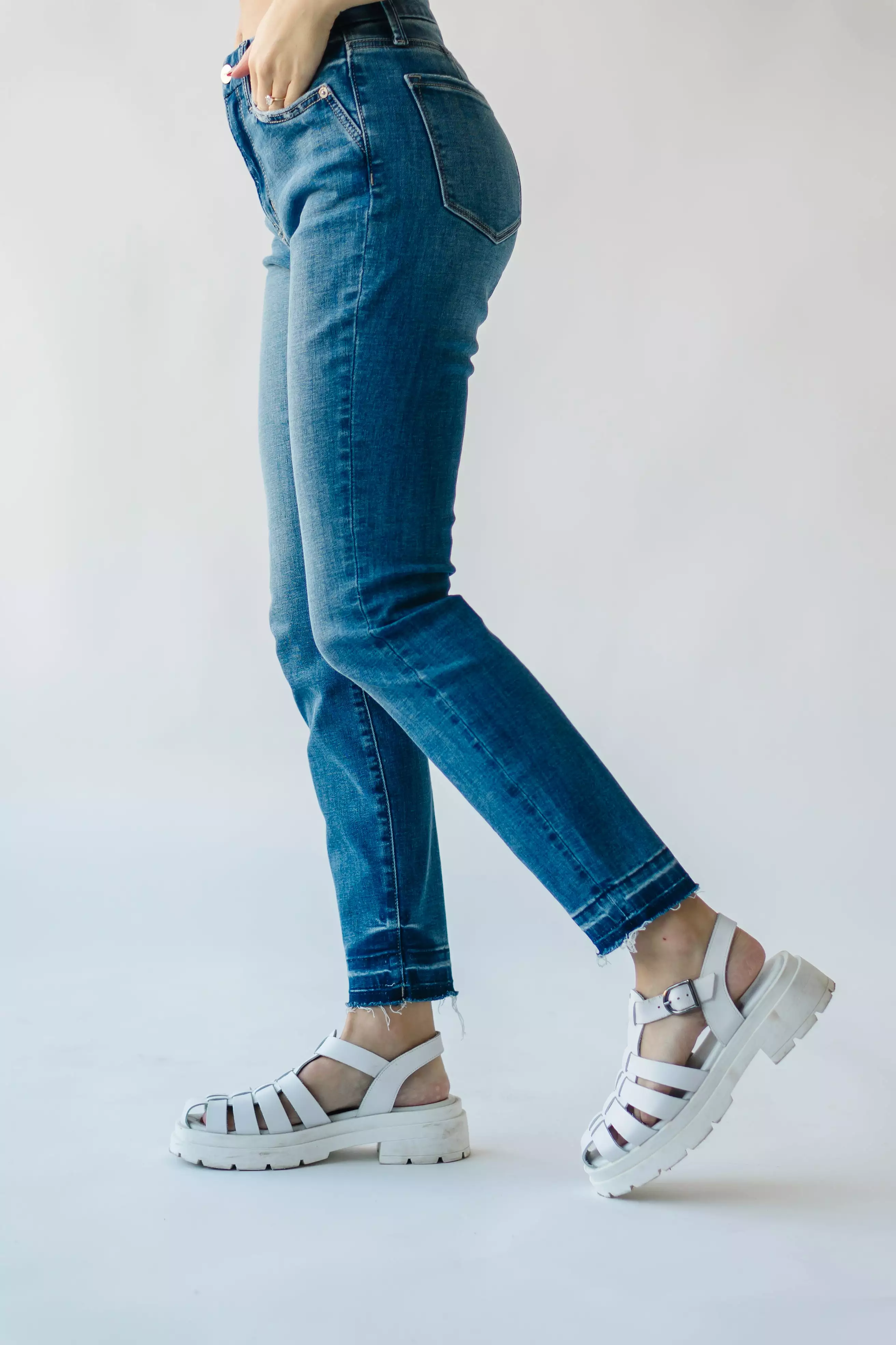 The Mongan High Rise Crop Skinny Jean in Medium Blue