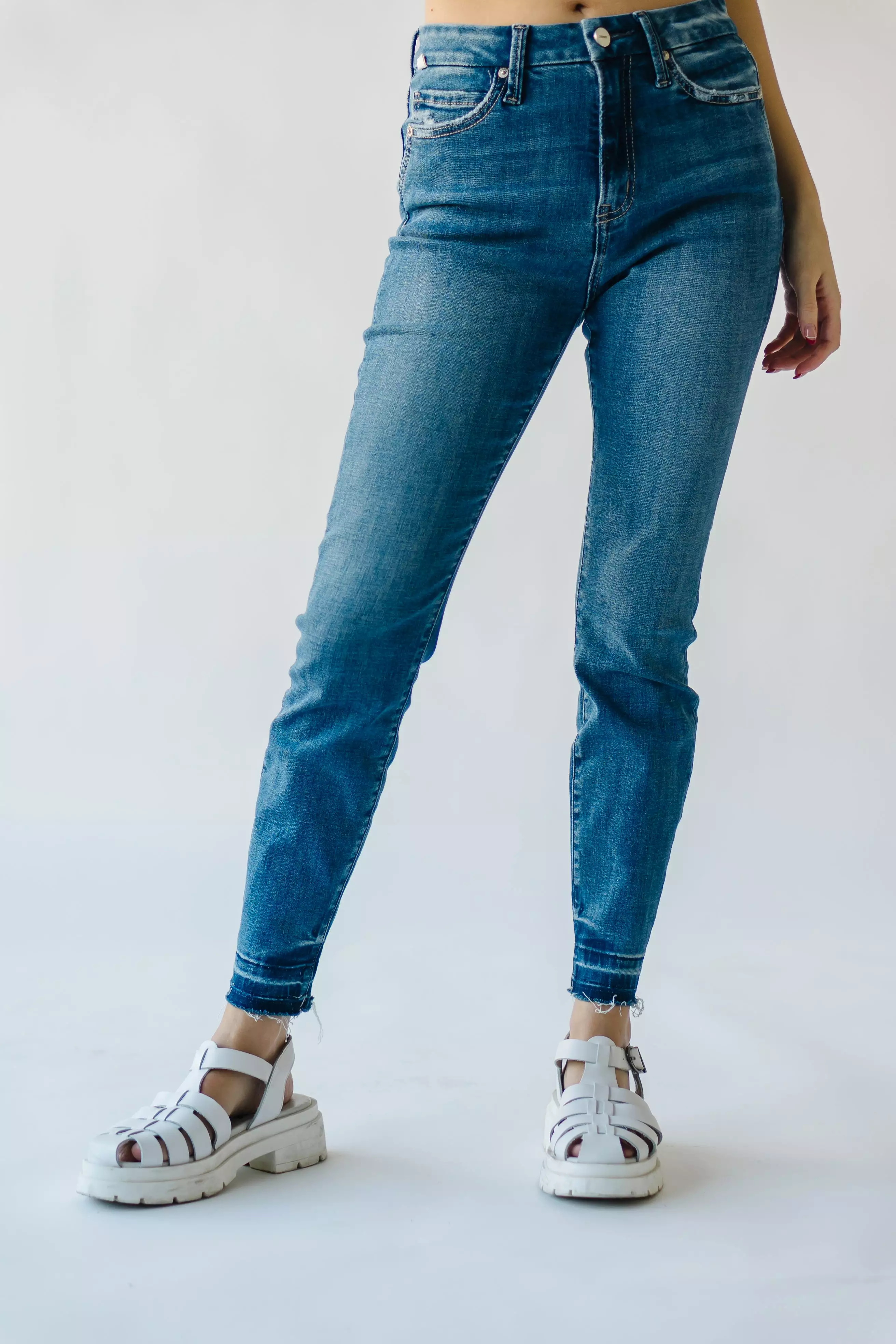 The Mongan High Rise Crop Skinny Jean in Medium Blue