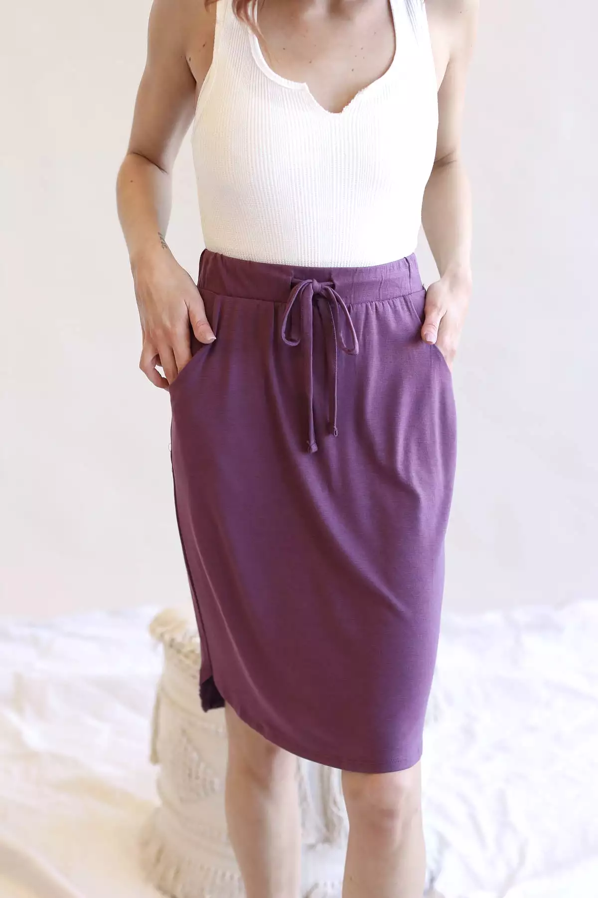 Tulip Hem Skirt With Side Pockets