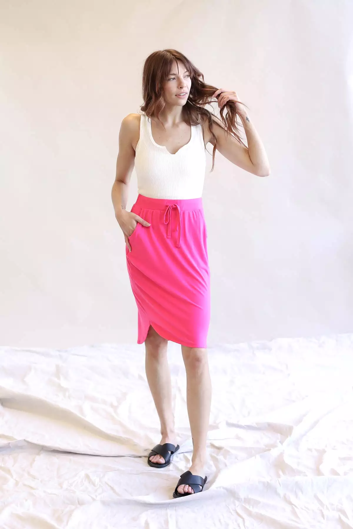 Tulip Hem Skirt With Side Pockets