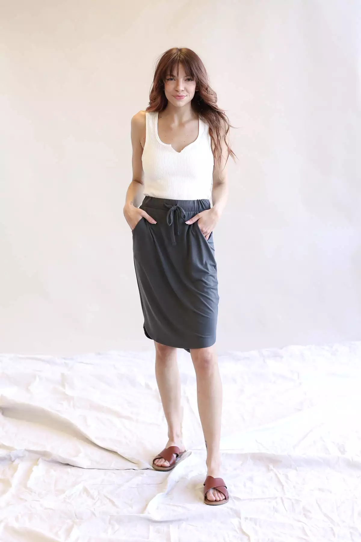 Tulip Hem Skirt With Side Pockets