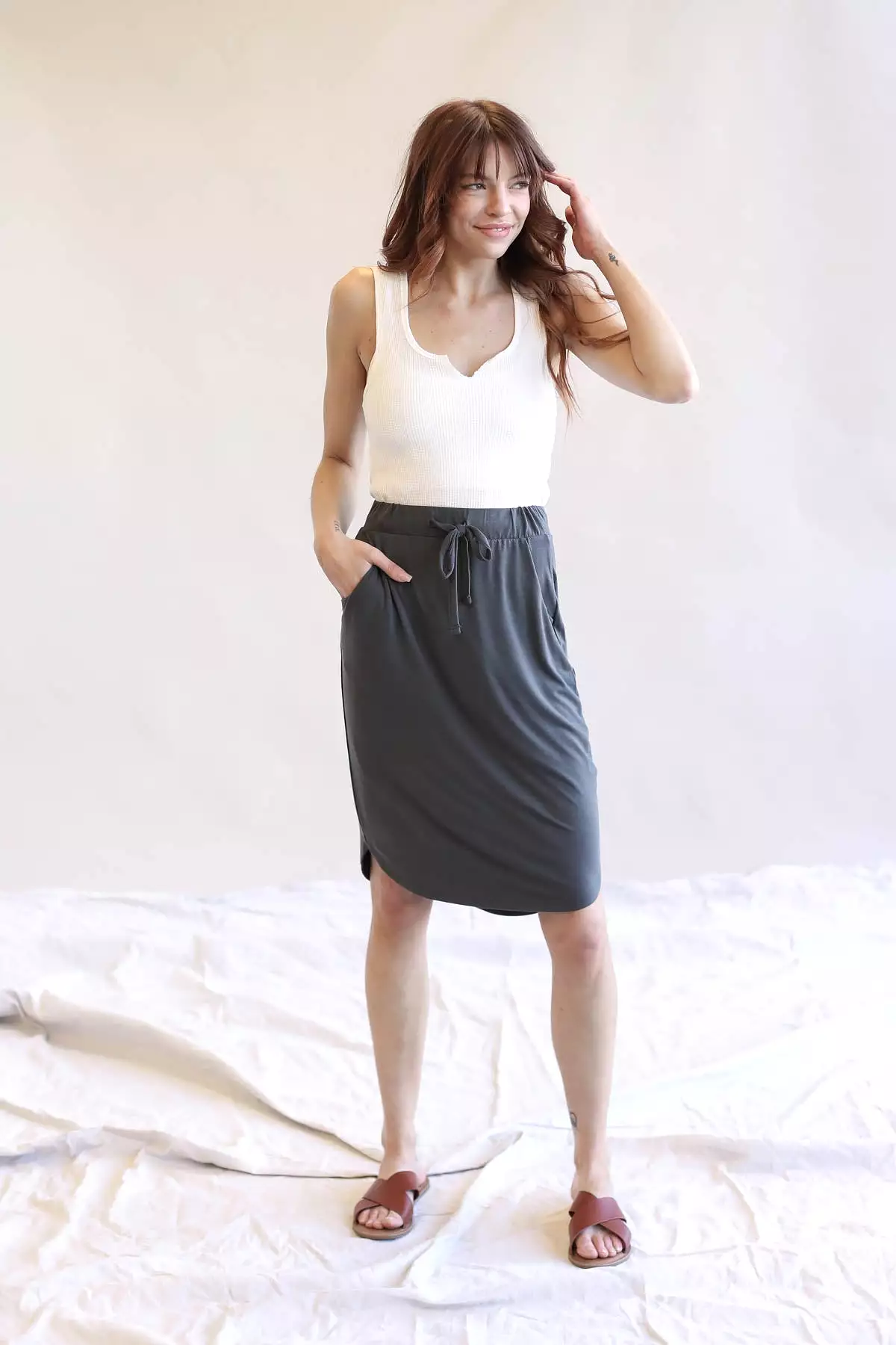 Tulip Hem Skirt With Side Pockets