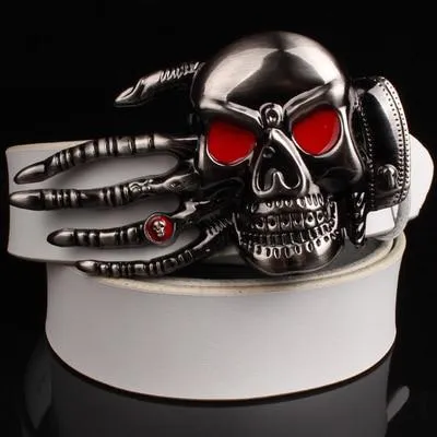 Unisex Fashion Metal Buckle with Skull Devil Palm Design Leather Belt