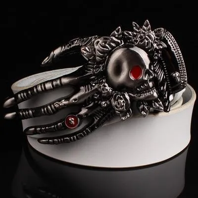 Unisex Fashion Metal Buckle with Skull Devil Palm Design Leather Belt