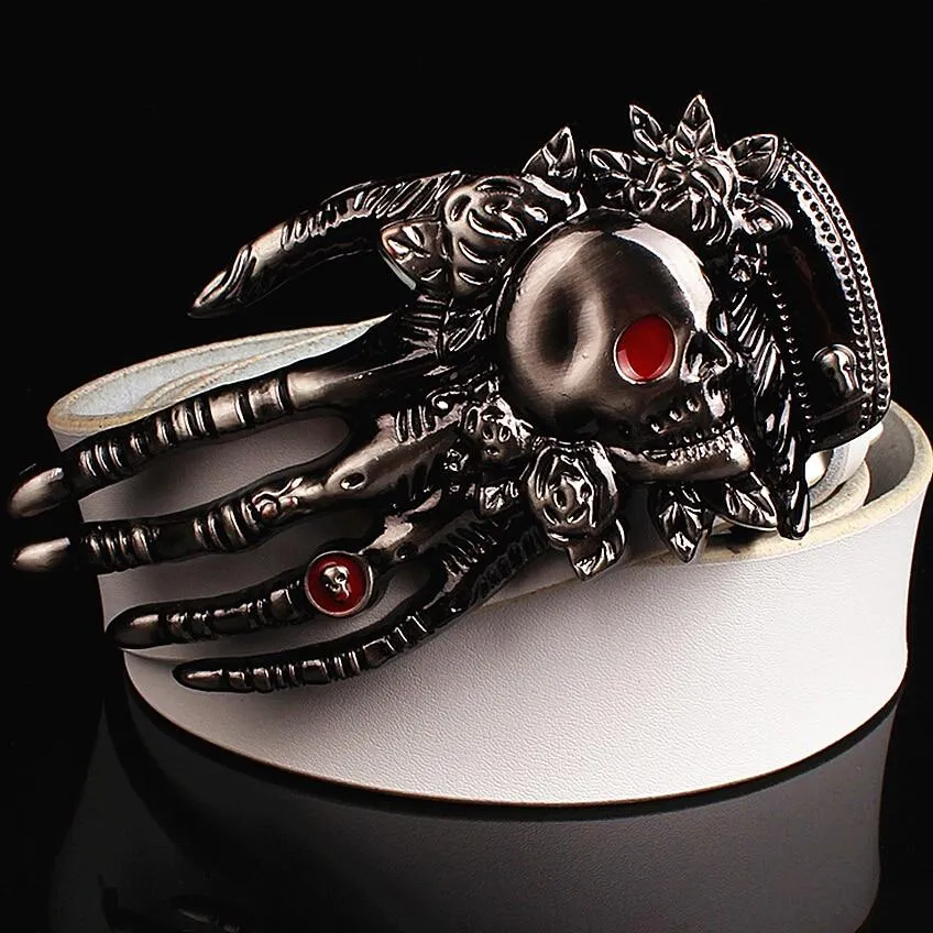 Unisex Fashion Metal Buckle with Skull Devil Palm Design Leather Belt