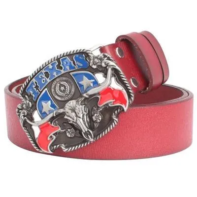 Unisex Genuine Leather Western Cowboy Texas Style Bull Head Skull Belts