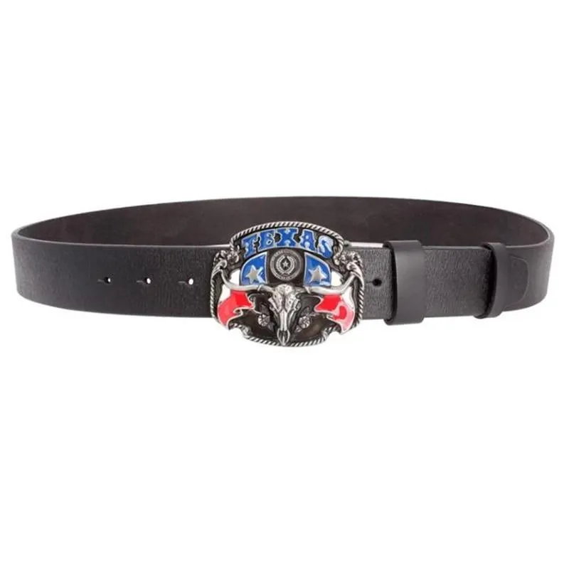 Unisex Genuine Leather Western Cowboy Texas Style Bull Head Skull Belts