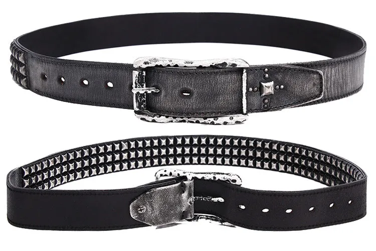 Unisex Handmade Vegetable Tanned Leather Buckle Alloy Rivets Strap Belts