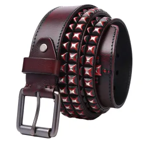 Unisex Handmade Vegetable Tanned Leather Buckle Alloy Rivets Strap Belts