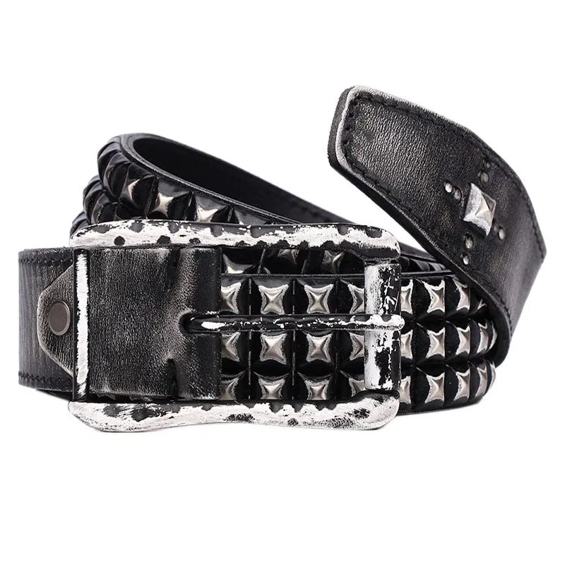 Unisex Handmade Vegetable Tanned Leather Buckle Alloy Rivets Strap Belts