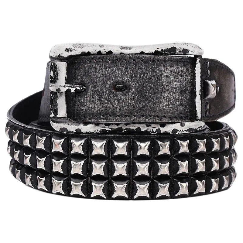 Unisex Handmade Vegetable Tanned Leather Buckle Alloy Rivets Strap Belts