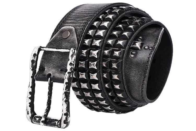 Unisex Handmade Vegetable Tanned Leather Buckle Alloy Rivets Strap Belts