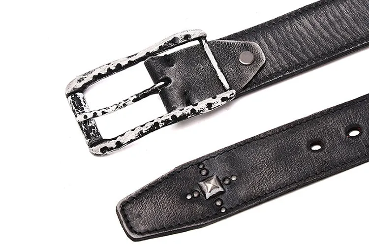 Unisex Handmade Vegetable Tanned Leather Buckle Alloy Rivets Strap Belts