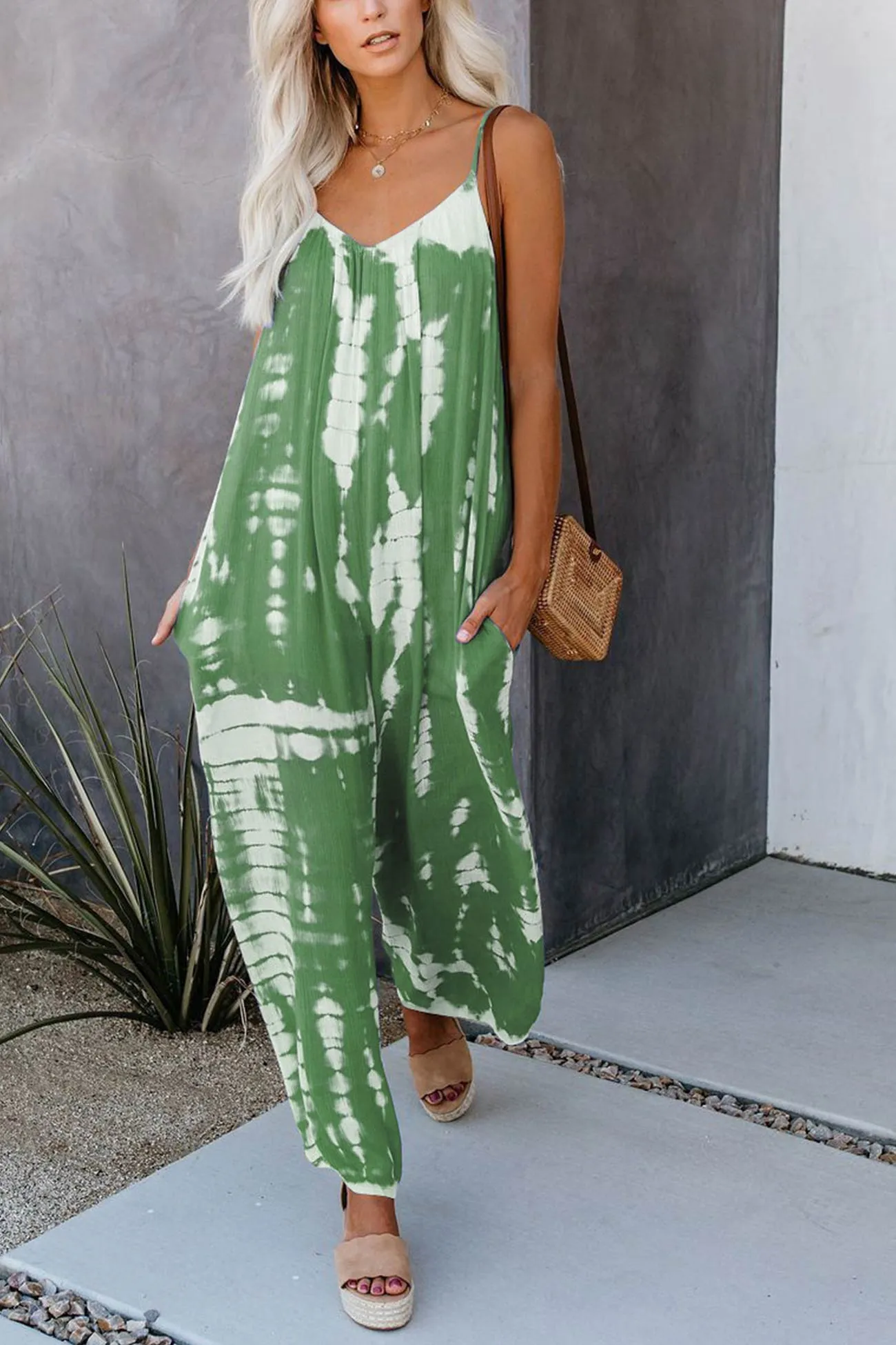 V Neck Tie Dyed Jumpsuits