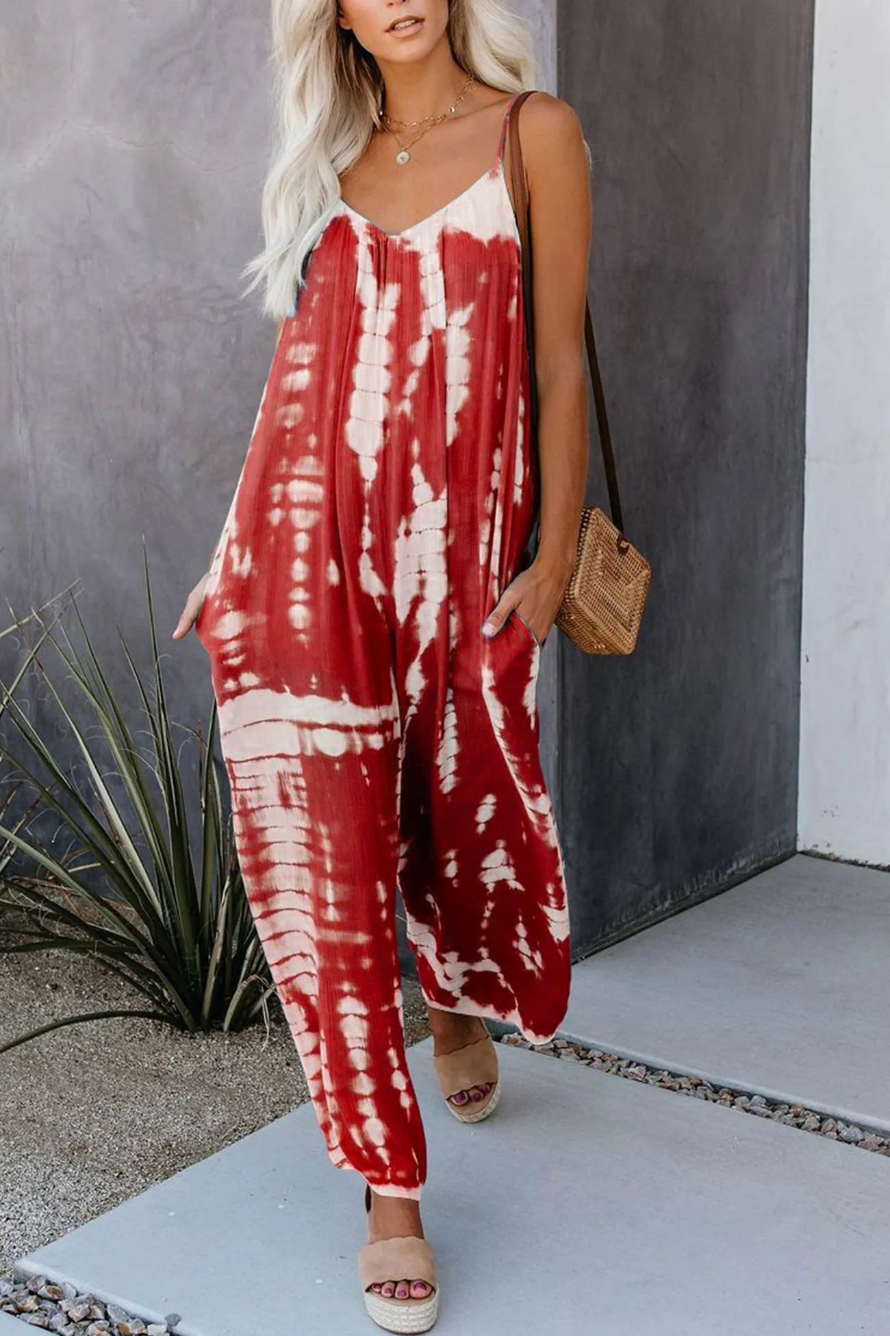 V Neck Tie Dyed Jumpsuits