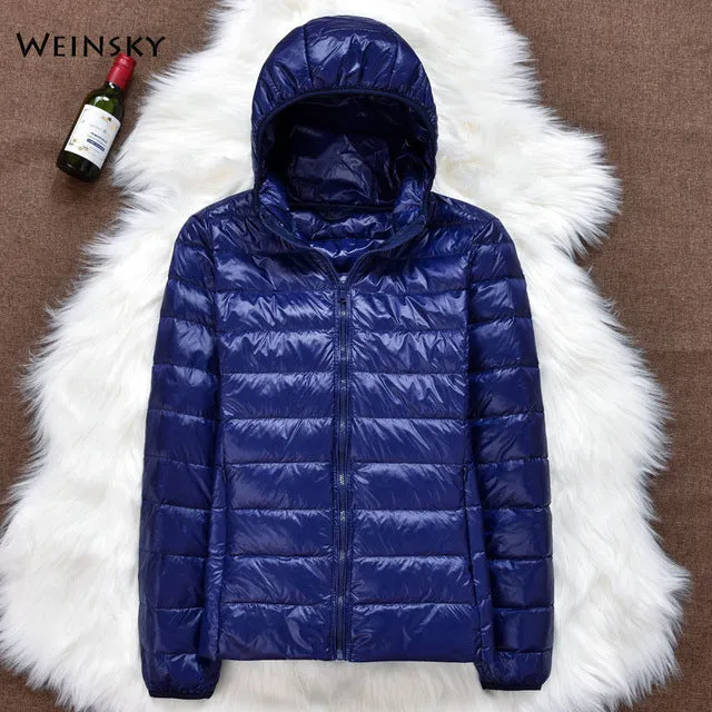 Winter Women Ultralight Thin Down Jacket White Duck Down Hooded Jackets Long Sleeve Warm Parka Portable Outwear