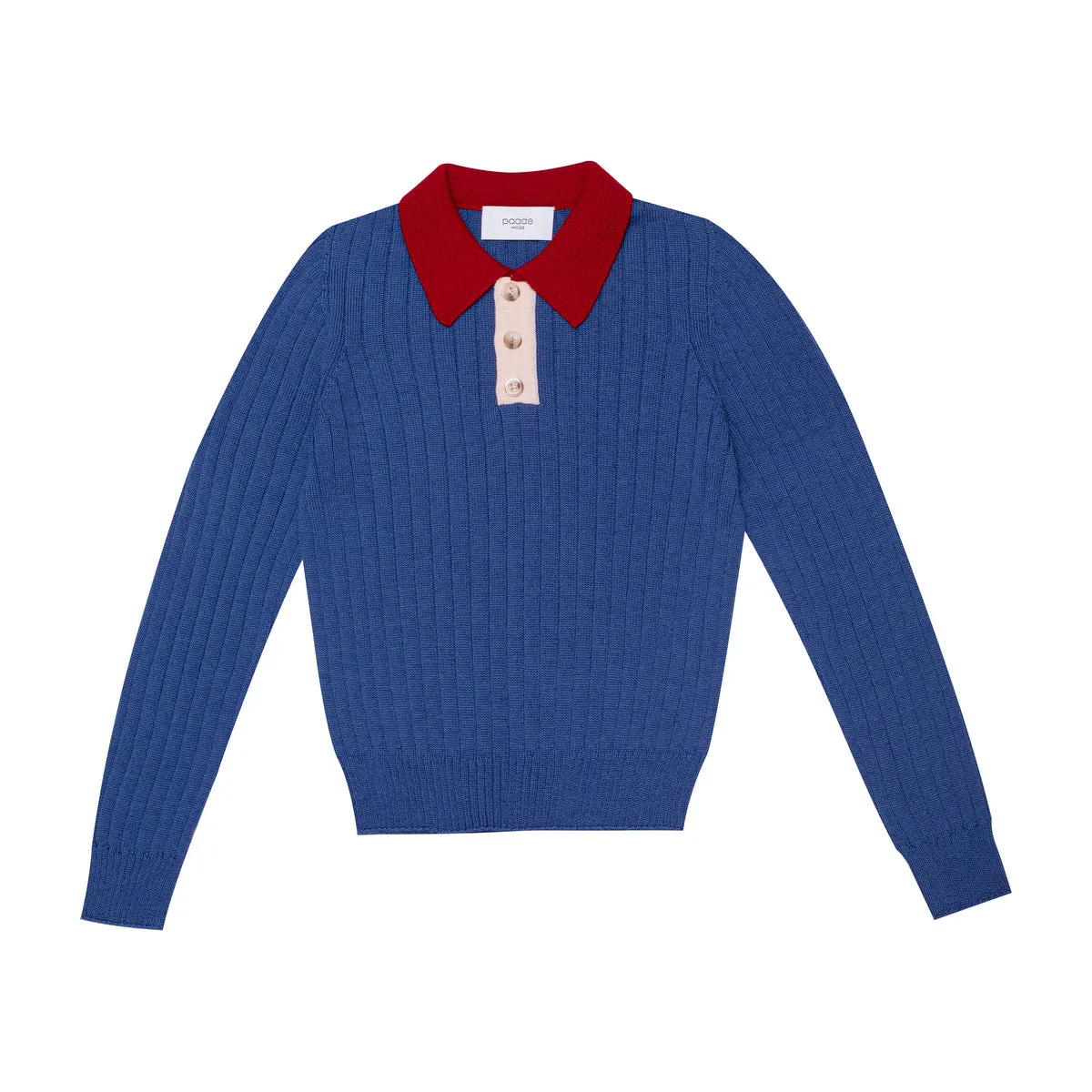 WOOL SEAMLESS KNIT POLOSHIRT-Blue