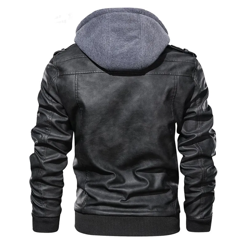 Xituodai 2022 Autumn Winter Men's Motorcycle Leather Jacket Windbreaker Hooded Jackets Male Outwear Warm Biker PU Jackets EU Siz