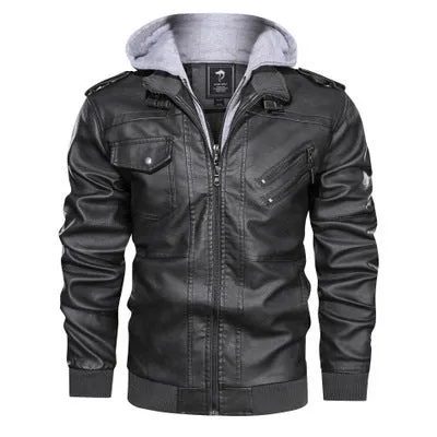 Xituodai 2022 Autumn Winter Men's Motorcycle Leather Jacket Windbreaker Hooded Jackets Male Outwear Warm Biker PU Jackets EU Siz