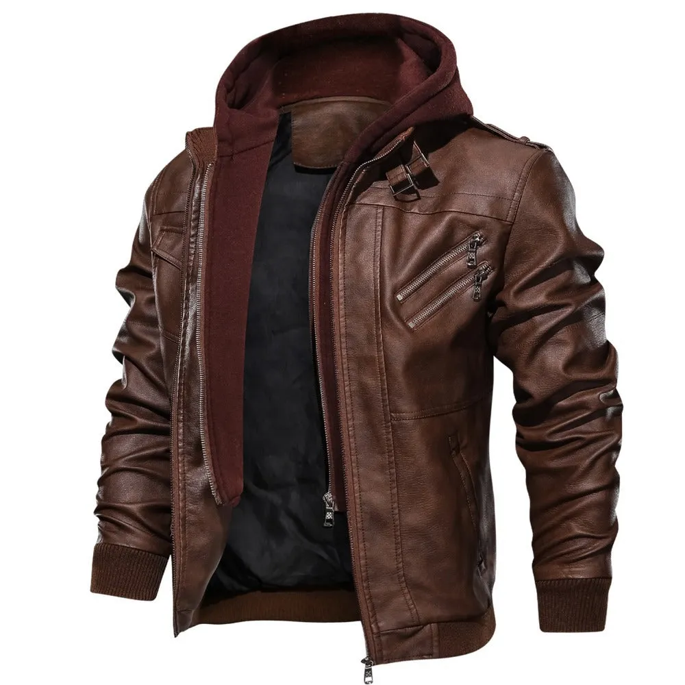 Xituodai 2022 Autumn Winter Men's Motorcycle Leather Jacket Windbreaker Hooded Jackets Male Outwear Warm Biker PU Jackets EU Siz