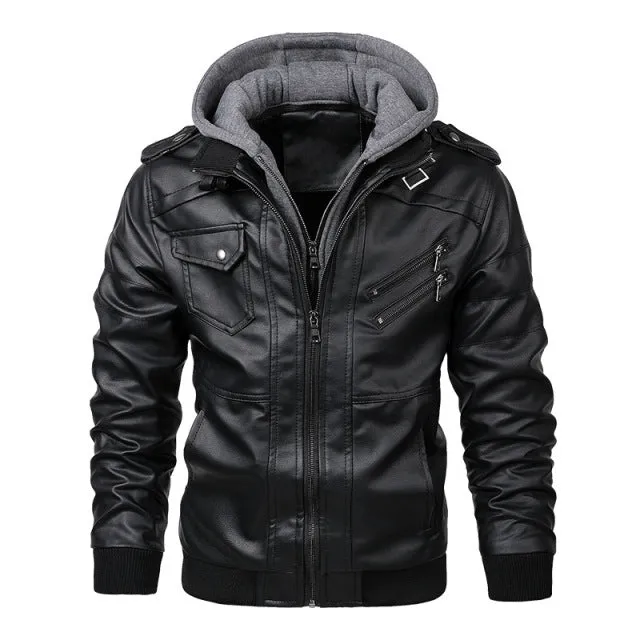 Xituodai 2022 Autumn Winter Men's Motorcycle Leather Jacket Windbreaker Hooded Jackets Male Outwear Warm Biker PU Jackets EU Siz