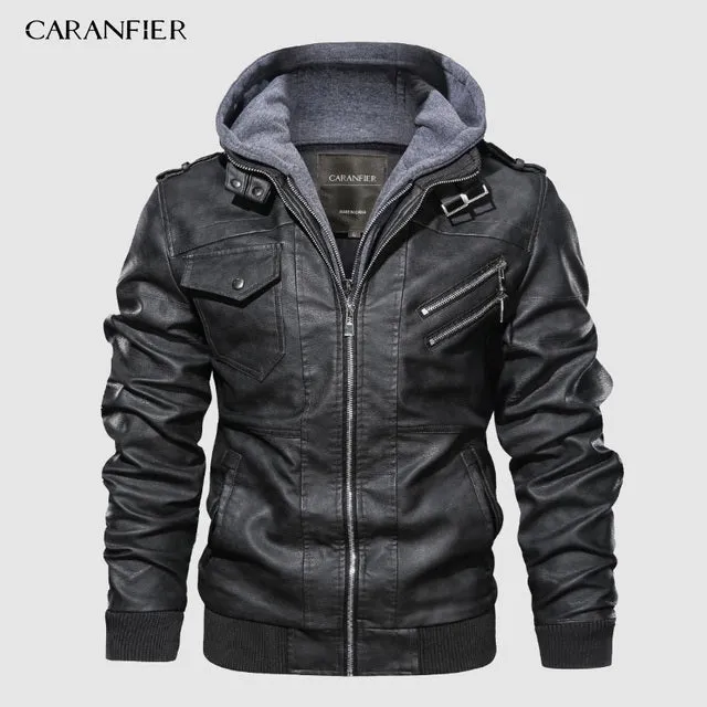 Xituodai Mens PU Hooded Jackets Coats Motorcycle Biker Faux Leather Jacket Men Classic Winter Jackets Clothes  European Size