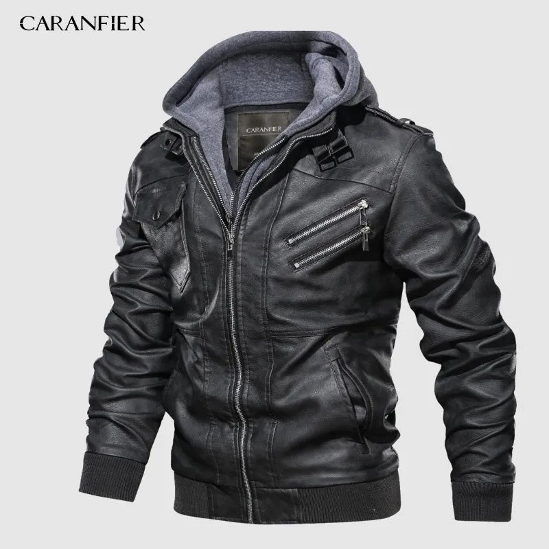 Xituodai Mens PU Hooded Jackets Coats Motorcycle Biker Faux Leather Jacket Men Classic Winter Jackets Clothes  European Size