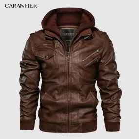 Xituodai Mens PU Hooded Jackets Coats Motorcycle Biker Faux Leather Jacket Men Classic Winter Jackets Clothes  European Size