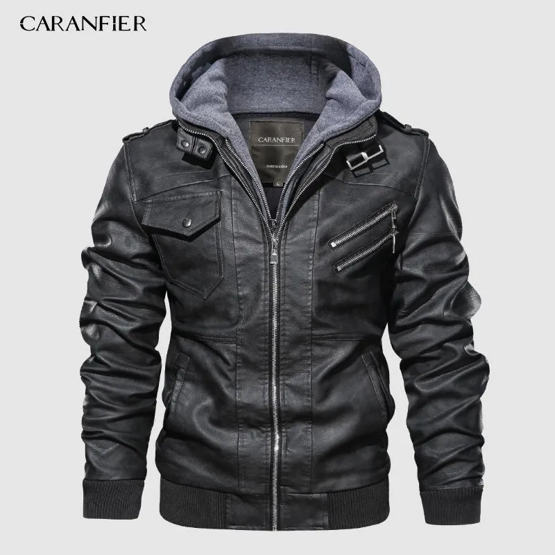 Xituodai Mens PU Hooded Jackets Coats Motorcycle Biker Faux Leather Jacket Men Classic Winter Jackets Clothes  European Size