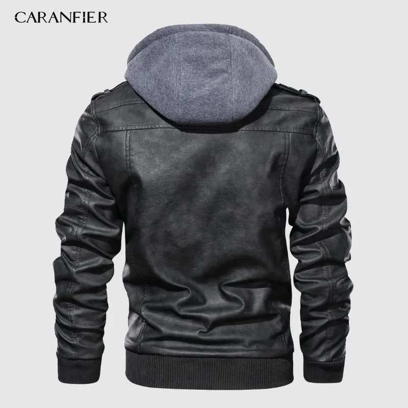 Xituodai Mens PU Hooded Jackets Coats Motorcycle Biker Faux Leather Jacket Men Classic Winter Jackets Clothes  European Size